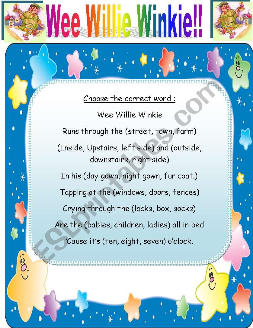 Wee Willie Winkie worksheet