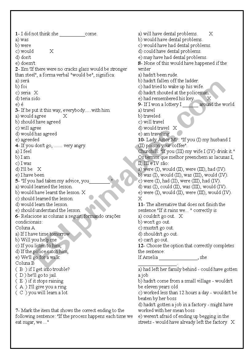 CONDITIONAL SENTNECES MULTIPLE CHOICE EXERCISES