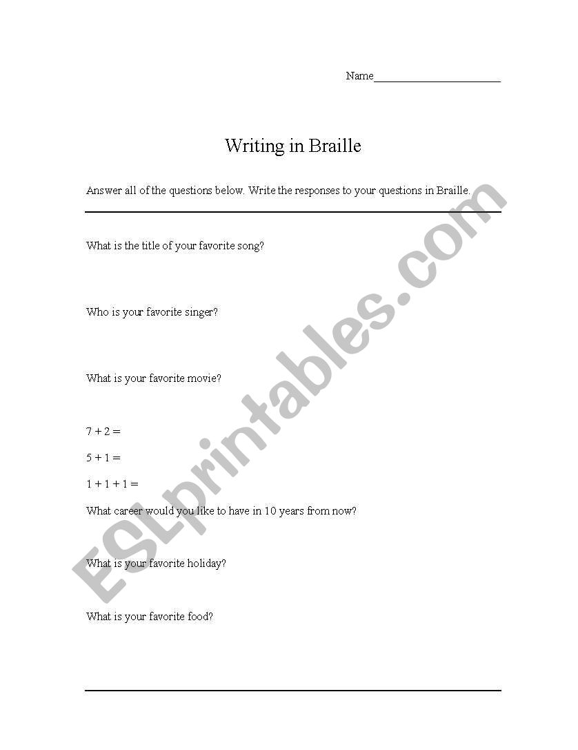 Braille Decoder Questions Worksheet