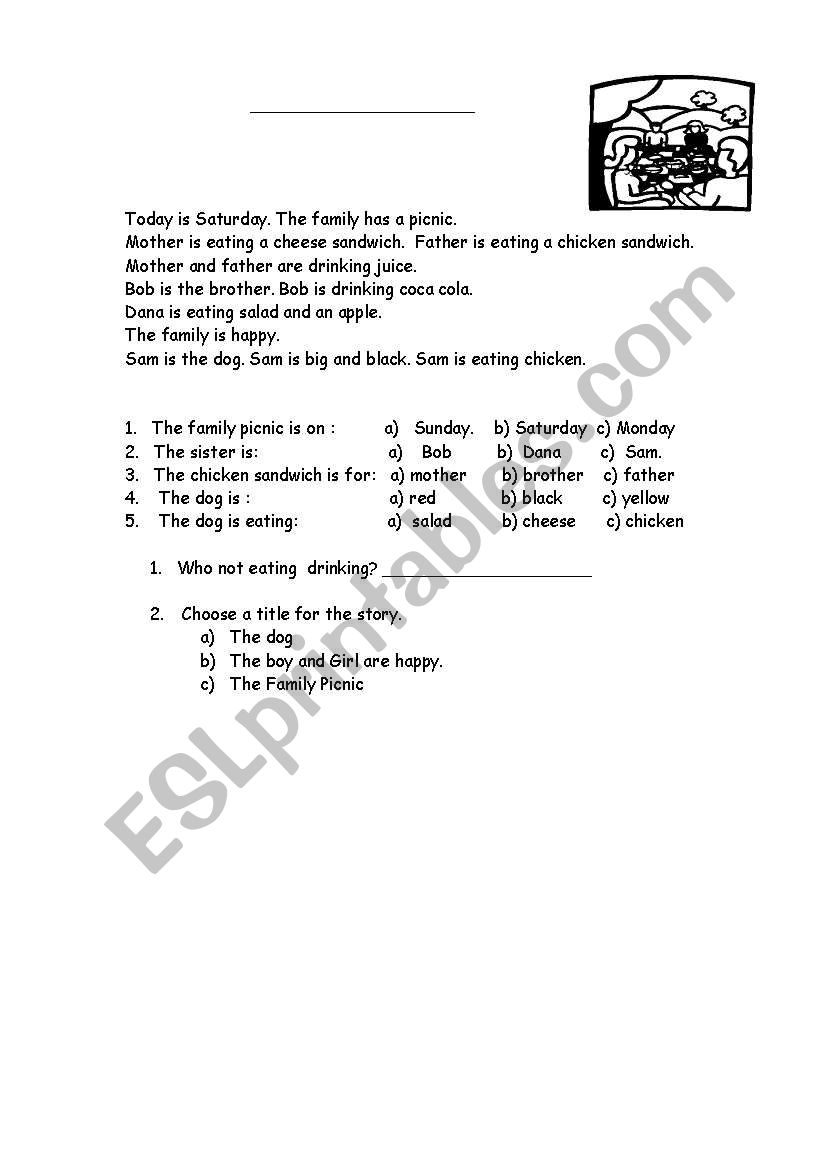 the family picnic worksheet