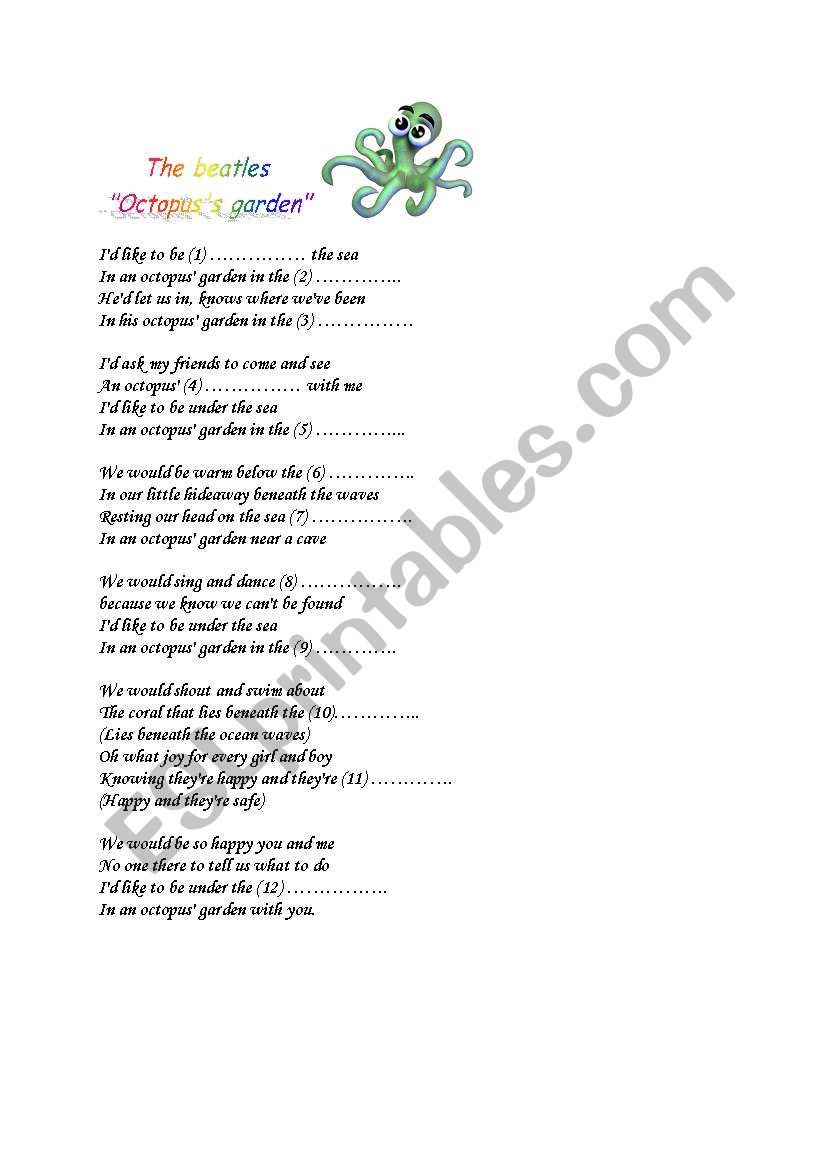 OctopusÂ´s garden worksheet