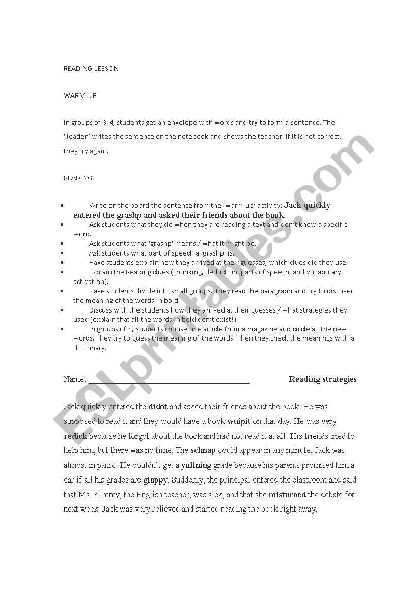 Reading lesson - reading strategies