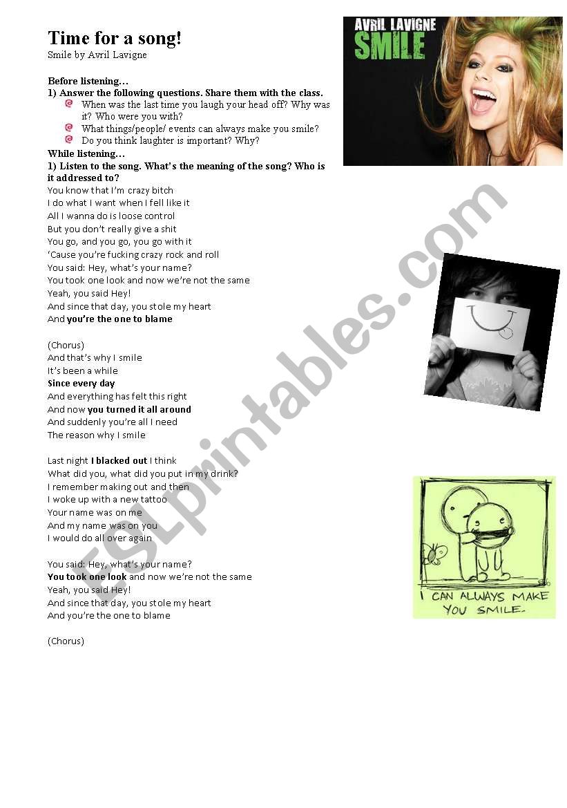 SMILE by Avril Lavigne worksheet