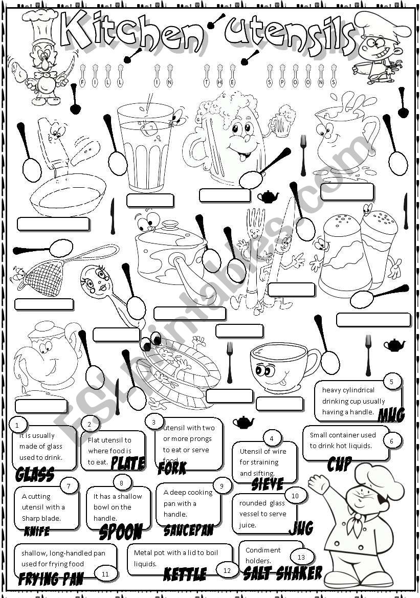 kitchen utensils esl worksheet by angelamoreyra