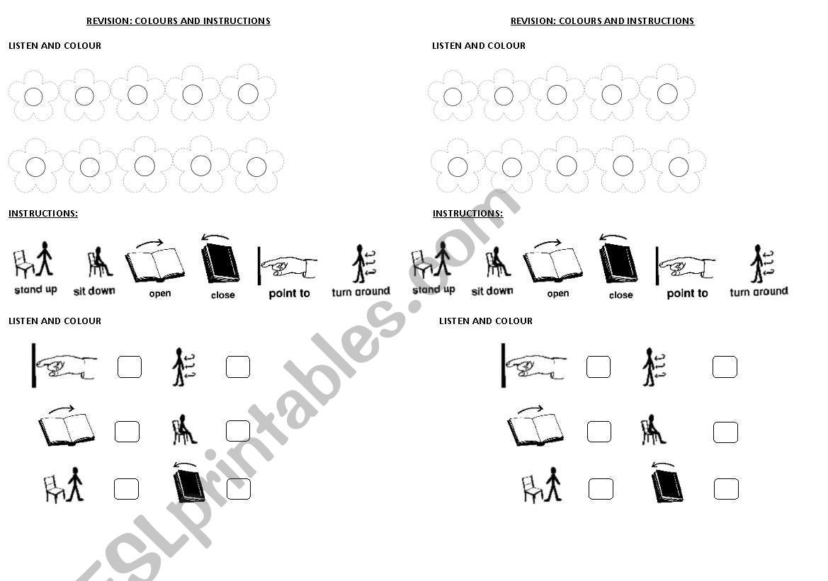 Colours and Instructions worksheet