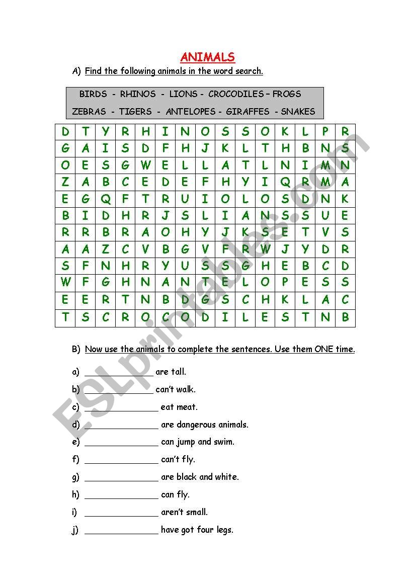 HAVING FUN WITH ANIMALS worksheet