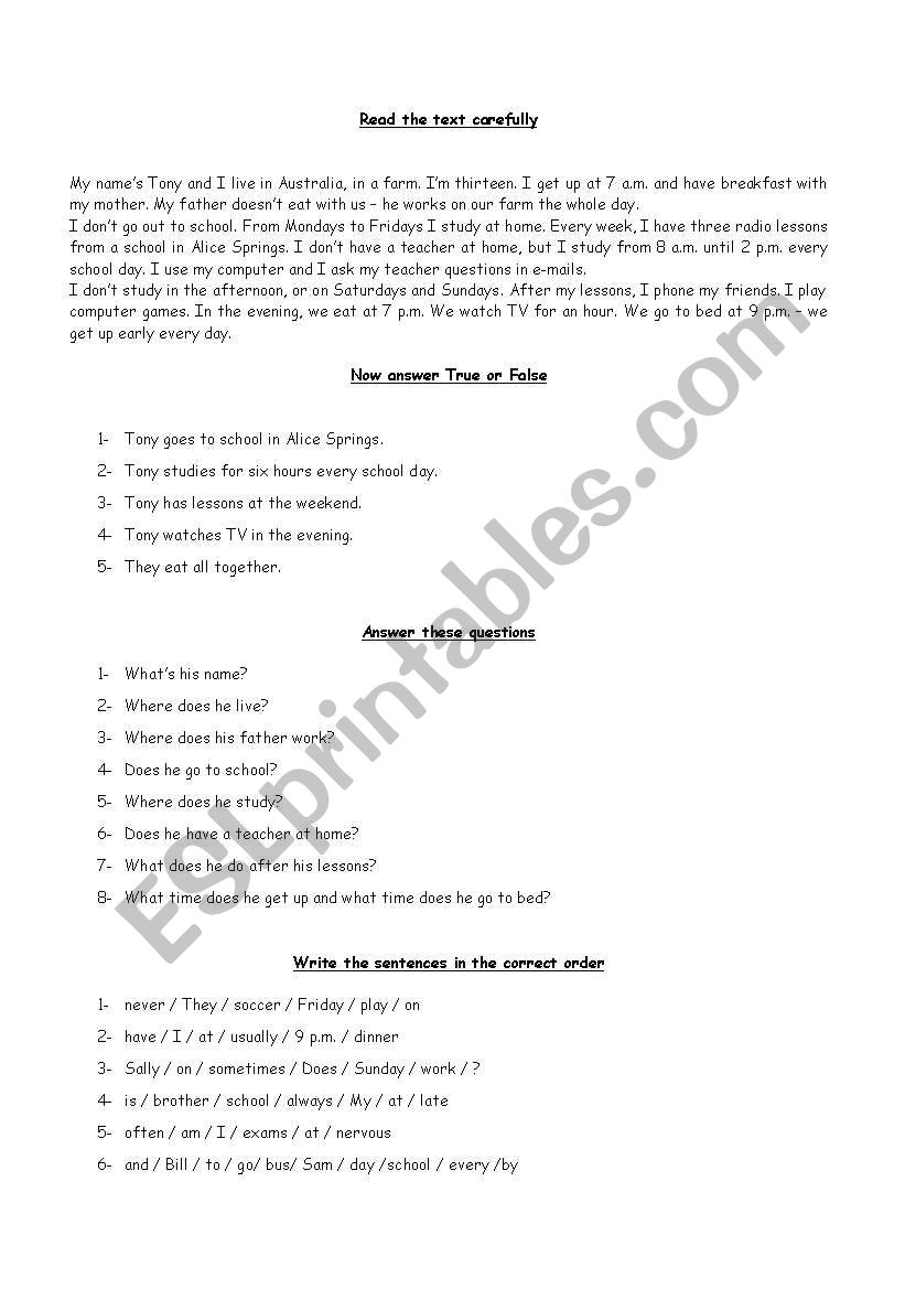 Reading Comprehension  worksheet