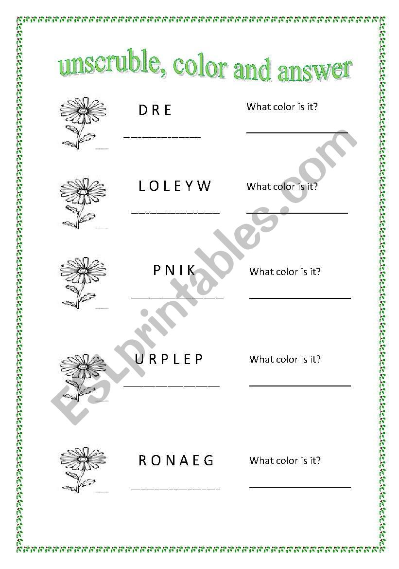 Color the flowers worksheet