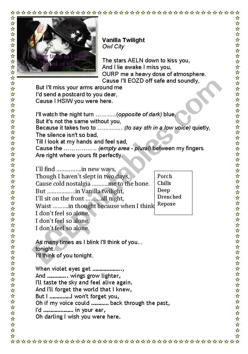 Song activity worksheet