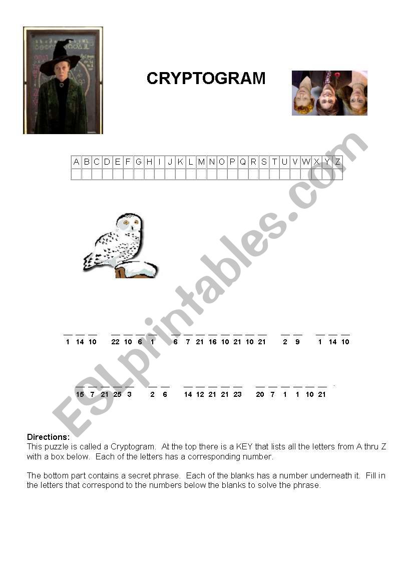 HARRY POTTER CRYPTOGRAM worksheet