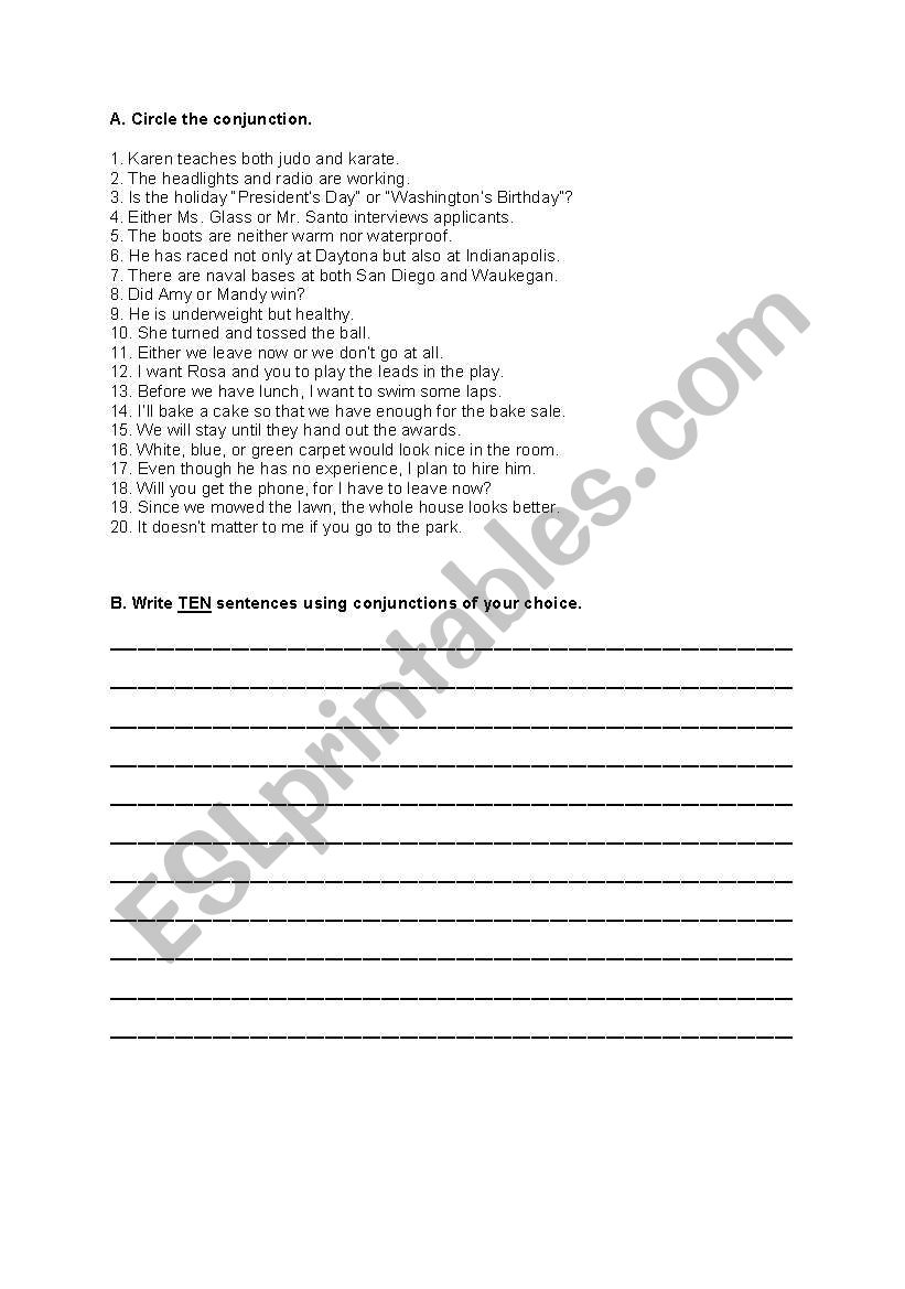 conjunction  worksheet