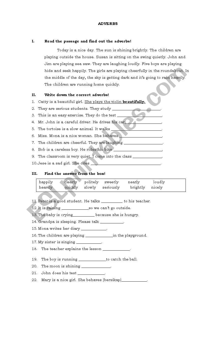 adverbs worksheet