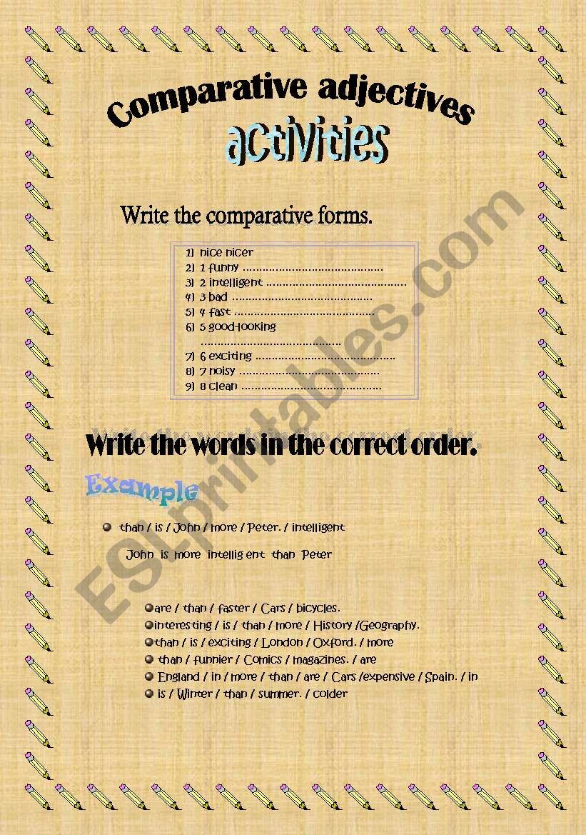 comparative adjectives worksheet