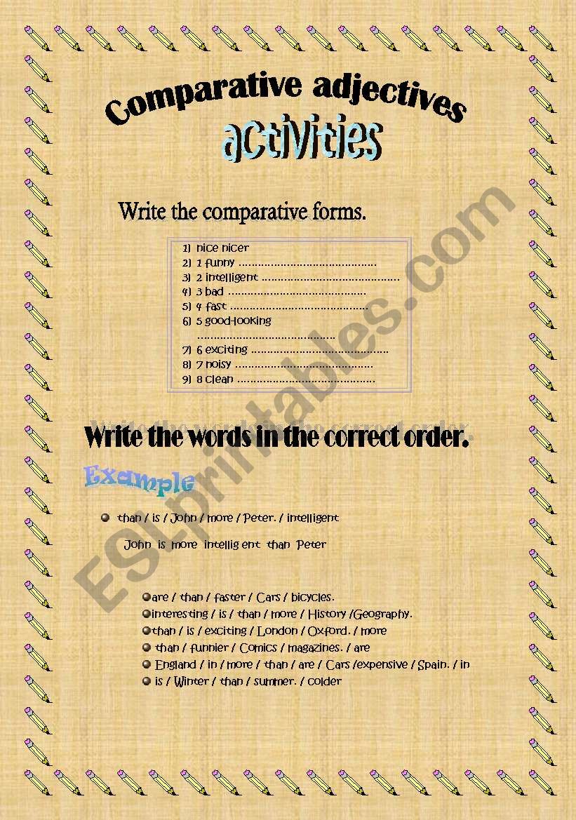 comparative adjectives worksheet