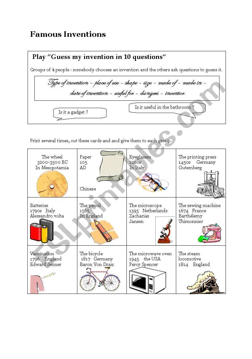 Guess my invention ! worksheet