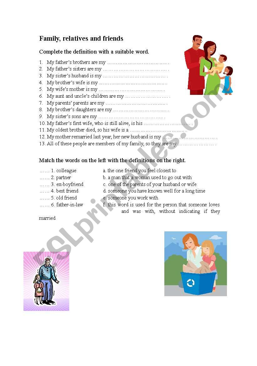 Friends, Relatives and Family worksheet
