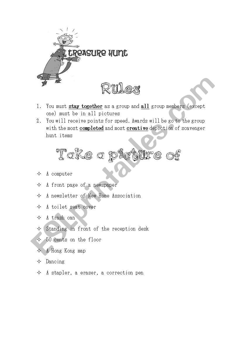 Digital Camera Scavenger Hunt worksheet