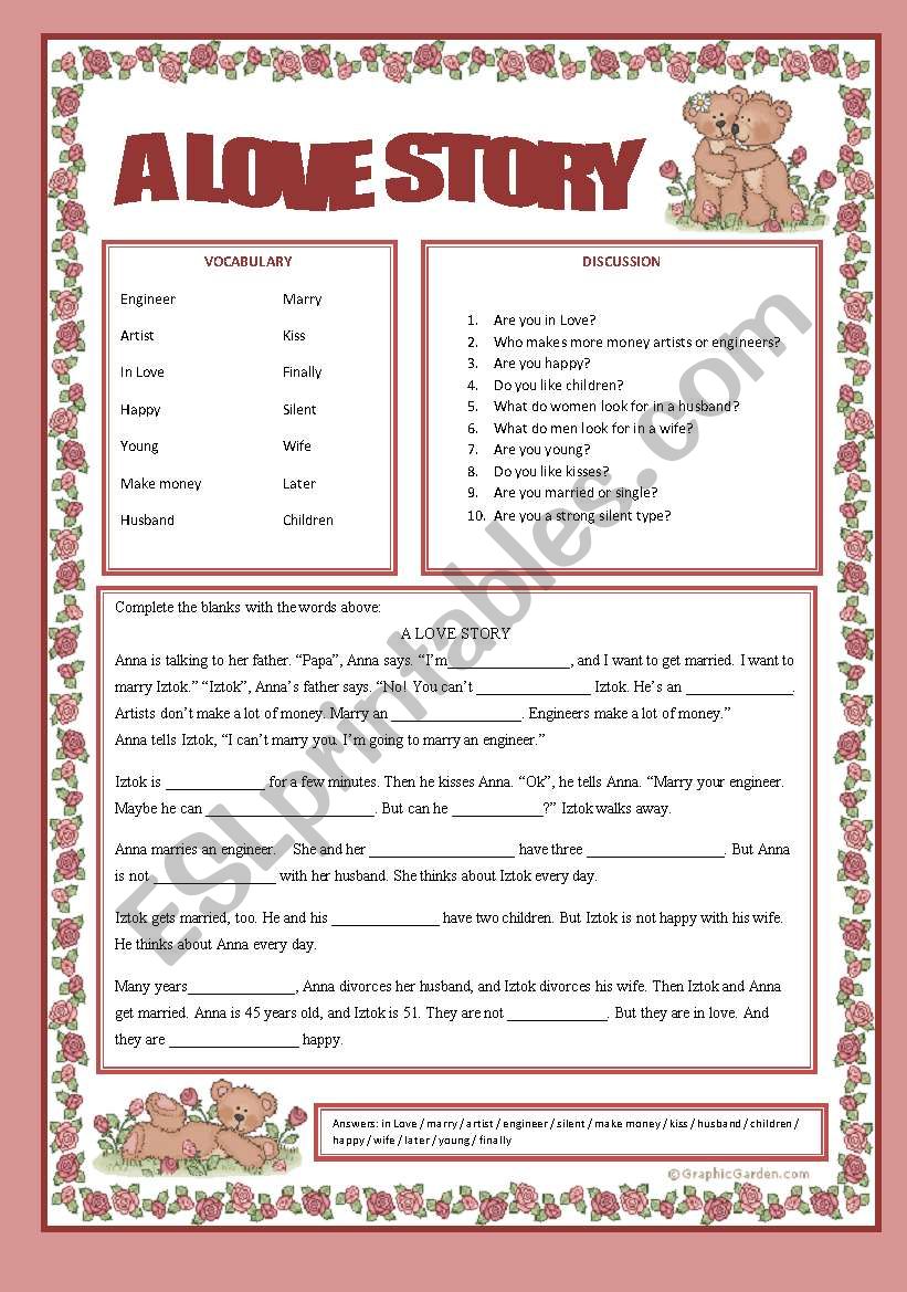 A Love Story worksheet