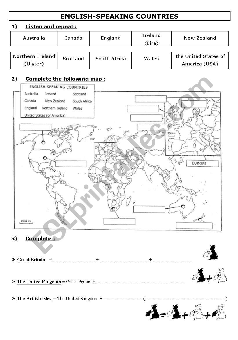 English-speaking countries worksheet