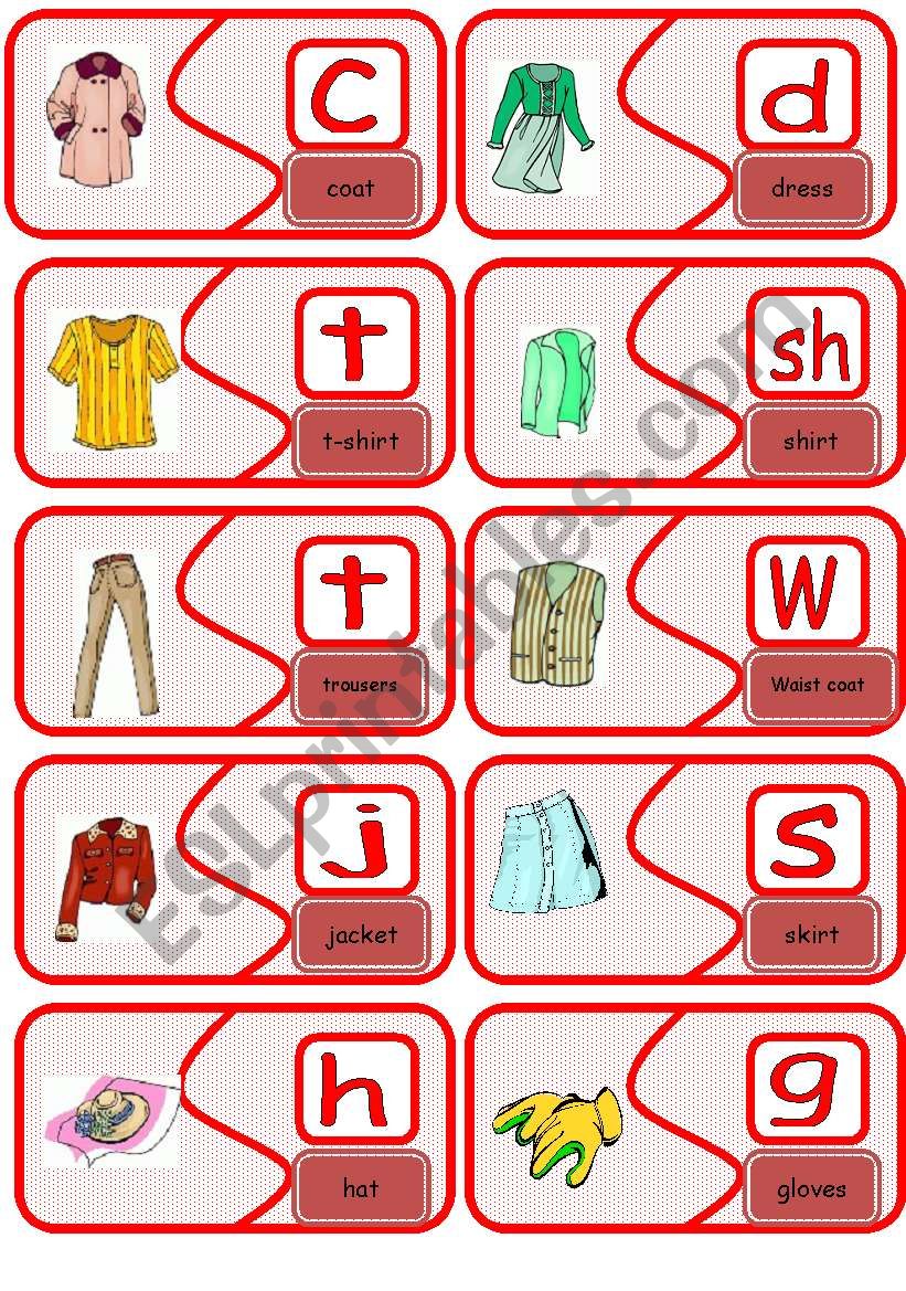 ladies clothes initial sounds flashcards