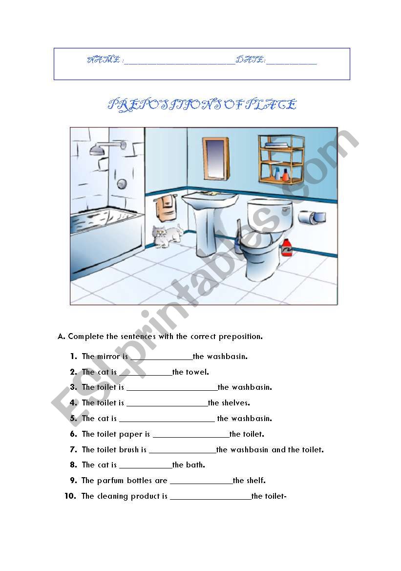 Prepositions of place worksheet