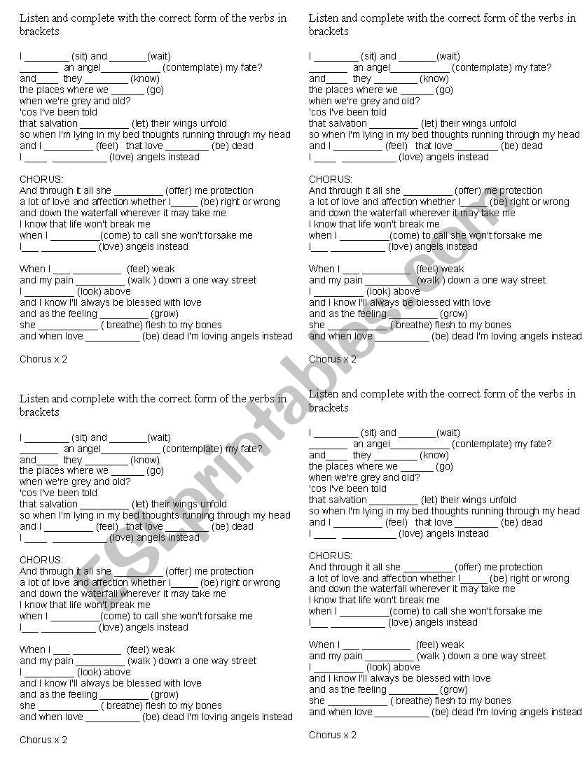 Angels by Robbie Williams worksheet