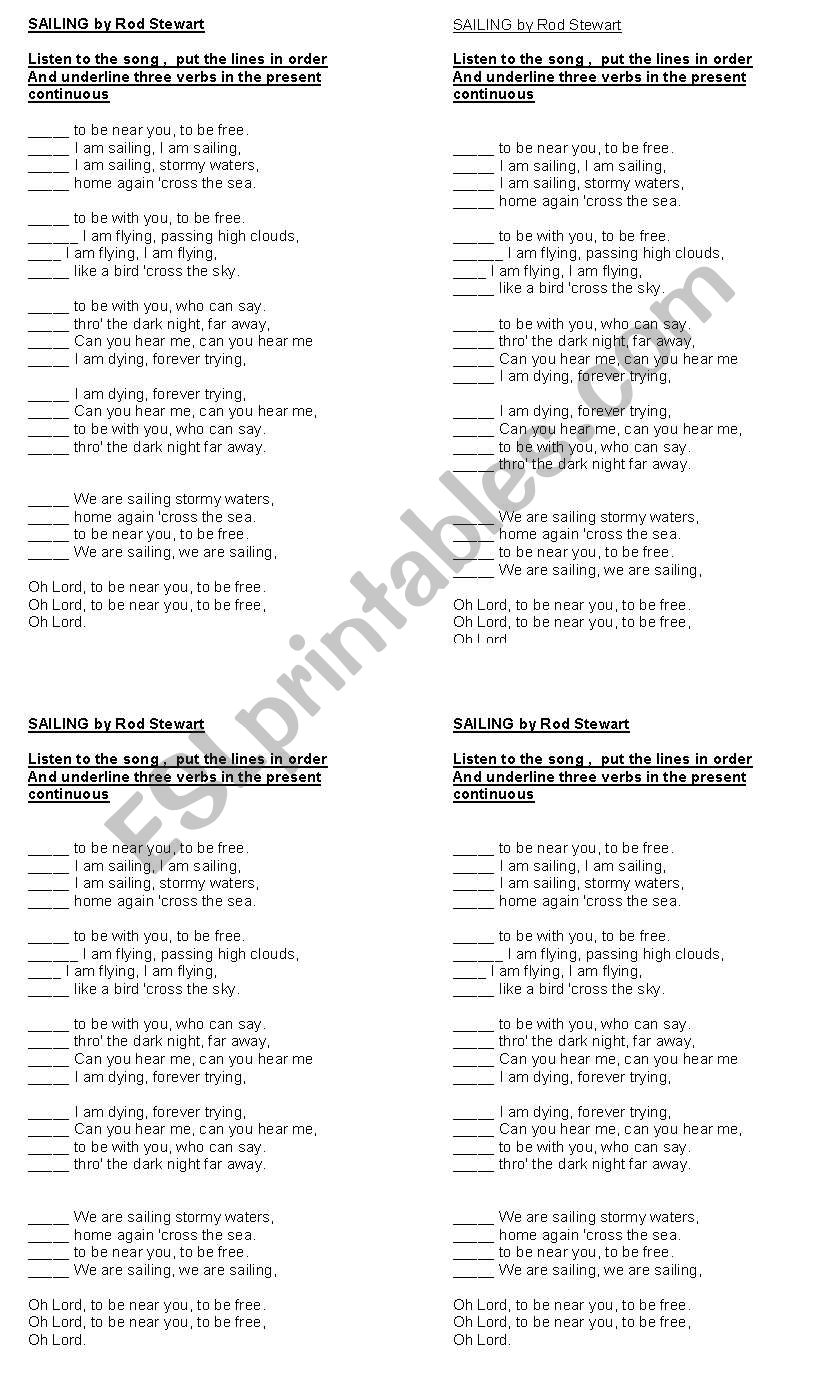 Sailing by Rod Stewart worksheet