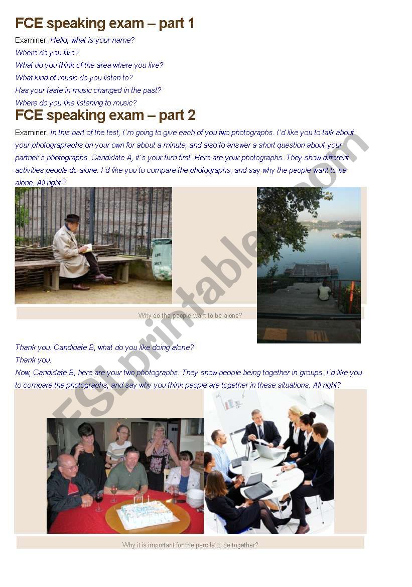 FCE speaking exam - full test worksheet