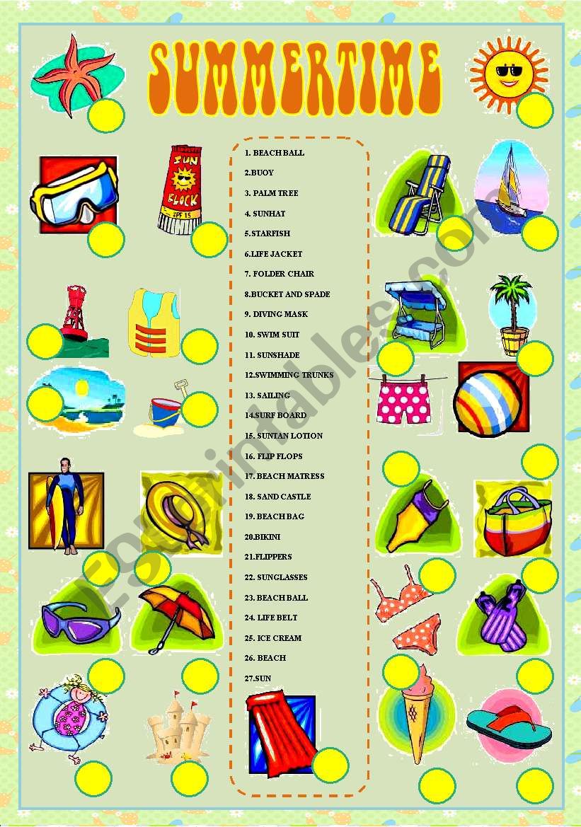 SUMMERTIME MATCHING worksheet