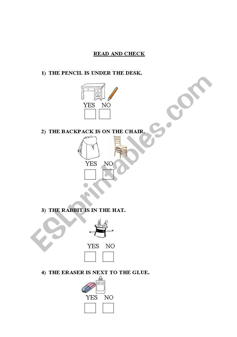 Prepositions: read and check. worksheet