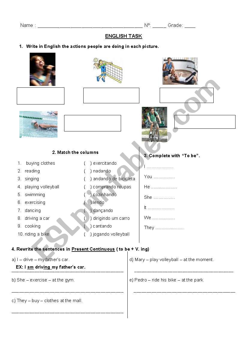 Present continuous task worksheet