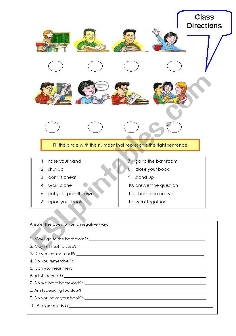 Class directions worksheet