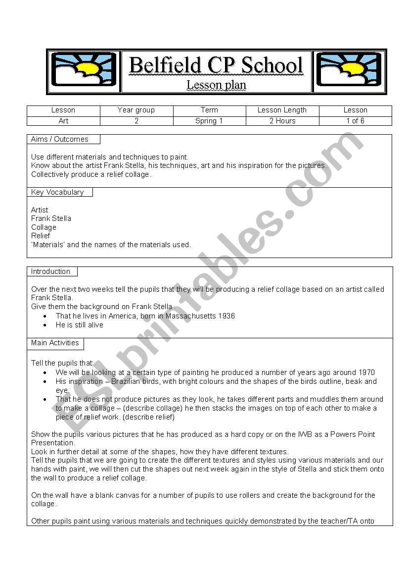 ESL lesson plan worksheet