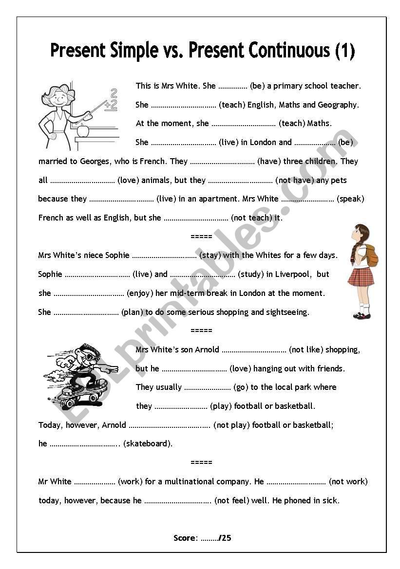 No-frills worksheet for all ages: Present Simple vs. Present Continuous (1)