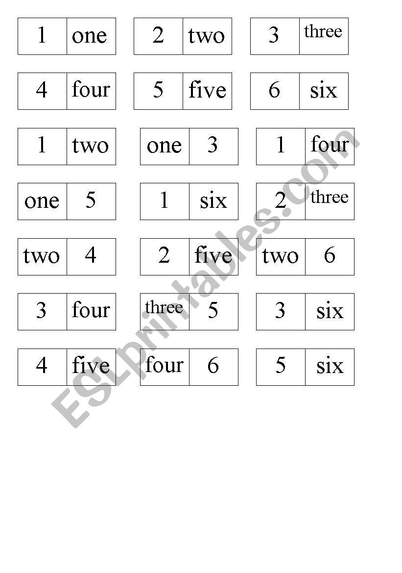 dominos numbers worksheet