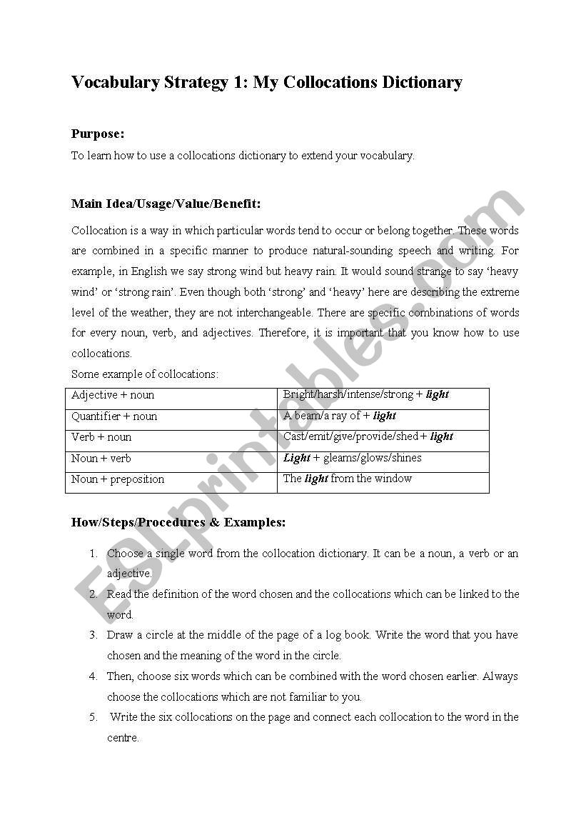 Vocabulary Learning Strategy worksheet