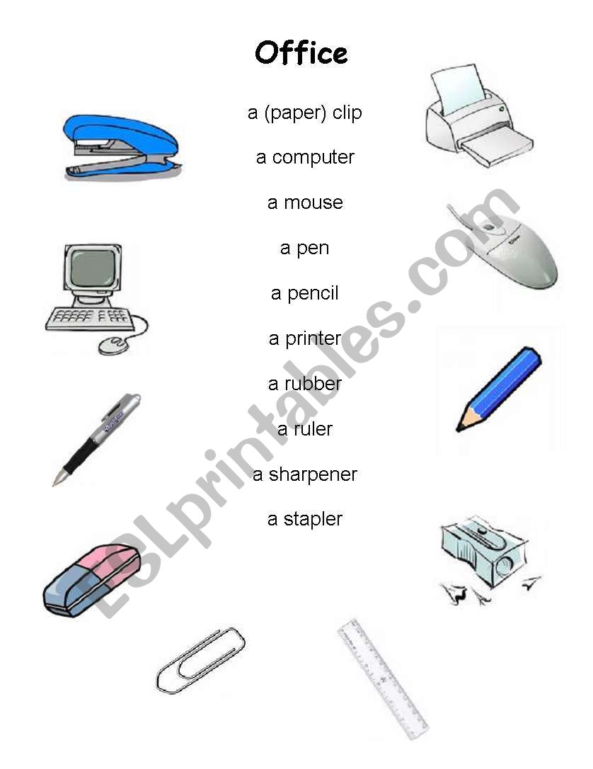 Office objects worksheet