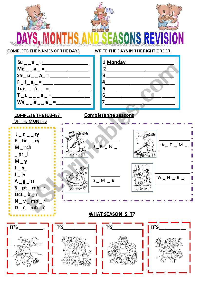 days, months and seasons revision 