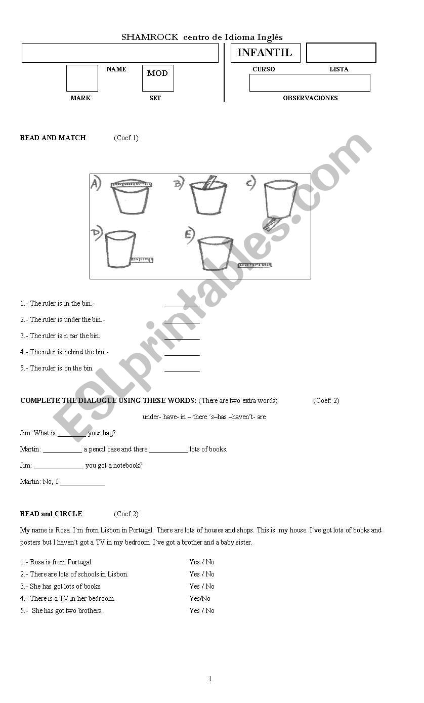 English test worksheet