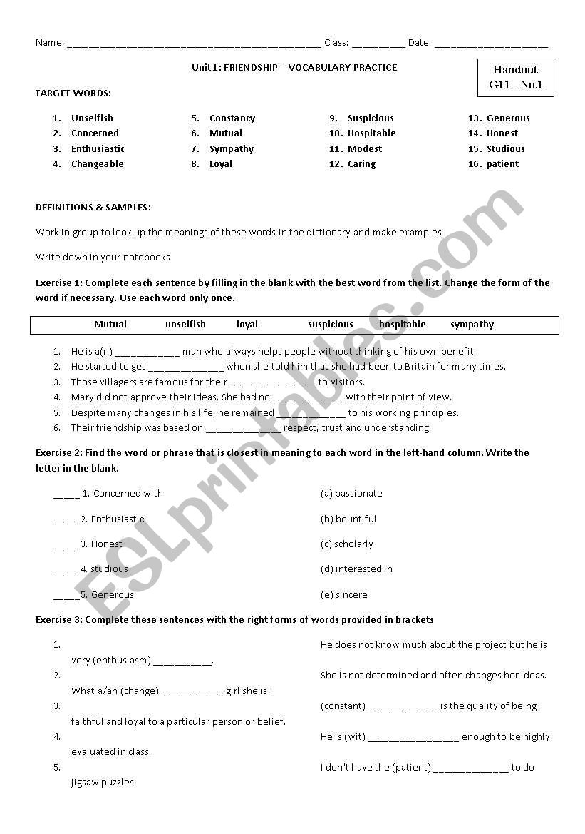 Vocabulary Practice - Personality