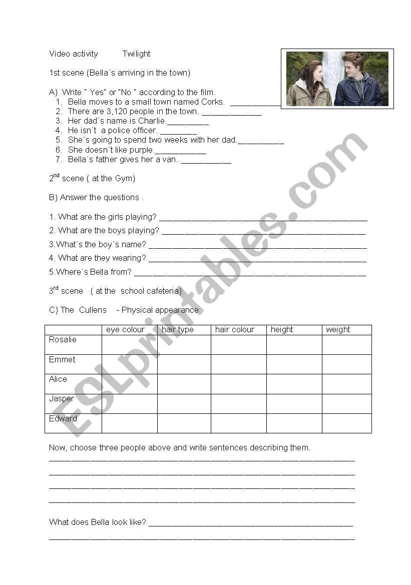 Twilight video activity worksheet