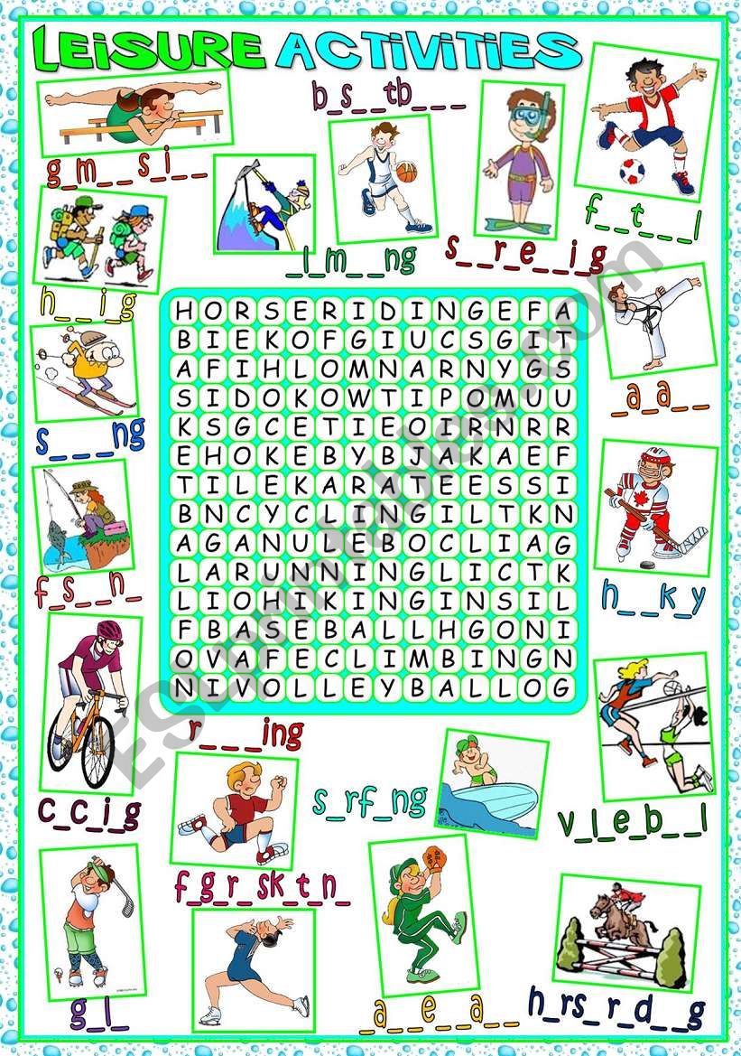 Leisure Activities - WORDSEARCH (B&W included)