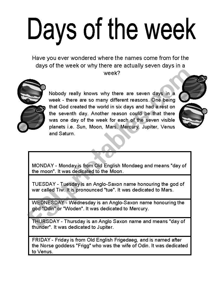 Days of the week worksheet