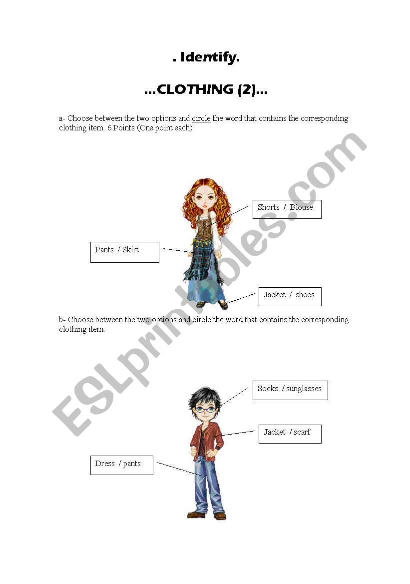 Identif, CLOTHING (2) worksheet