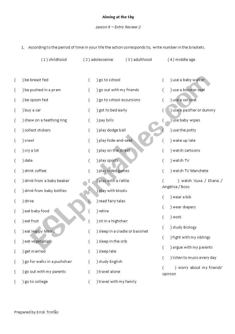 Stages of life worksheet