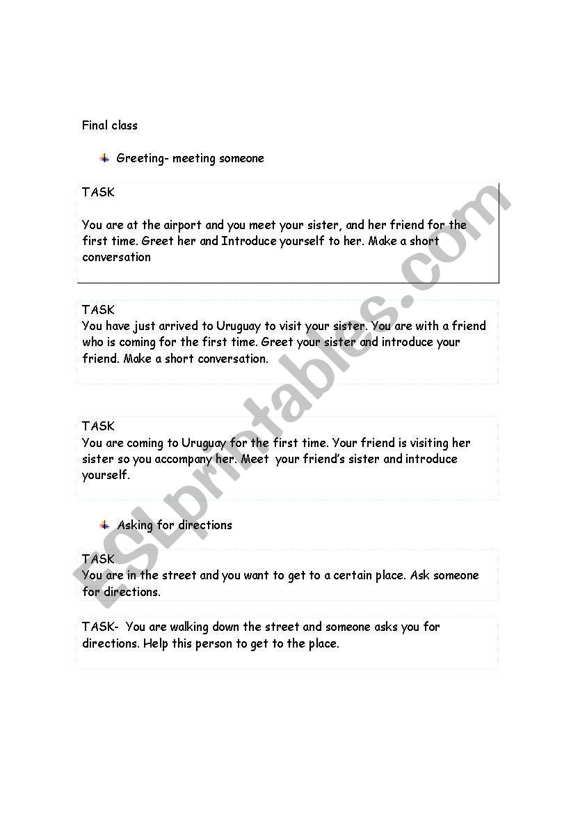 speaking & role-plays worksheet