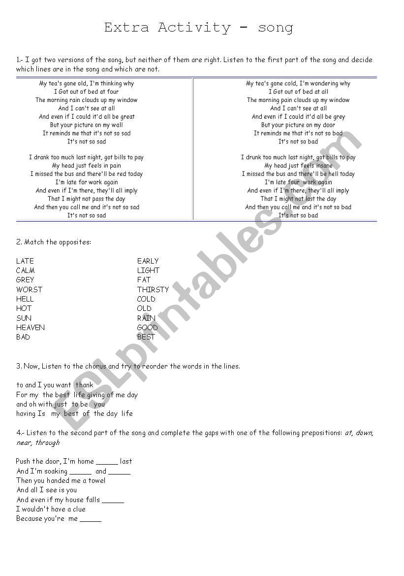 Song Activity worksheet