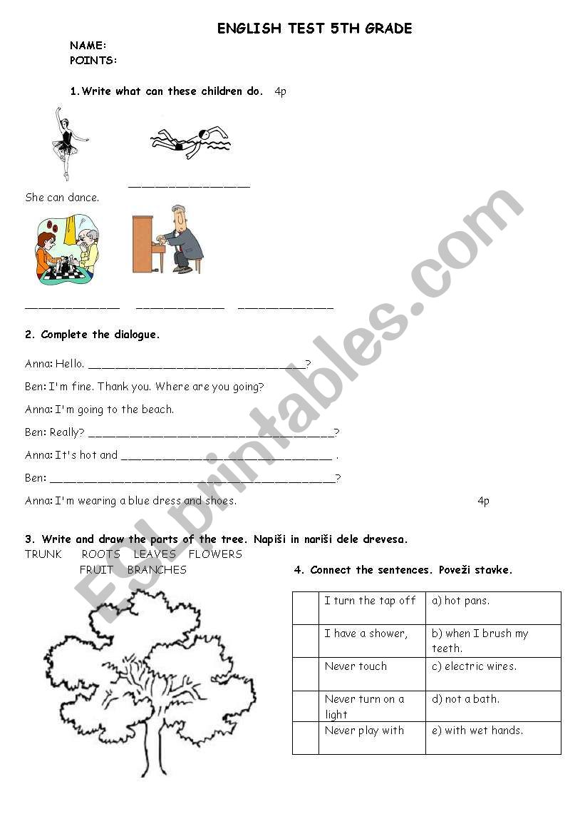 ENGLISH TEST 5TH GRADE worksheet