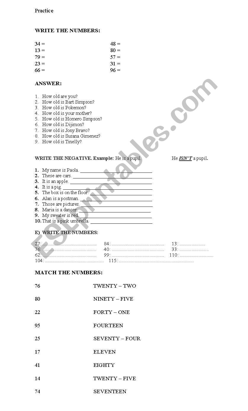 Practice worksheet