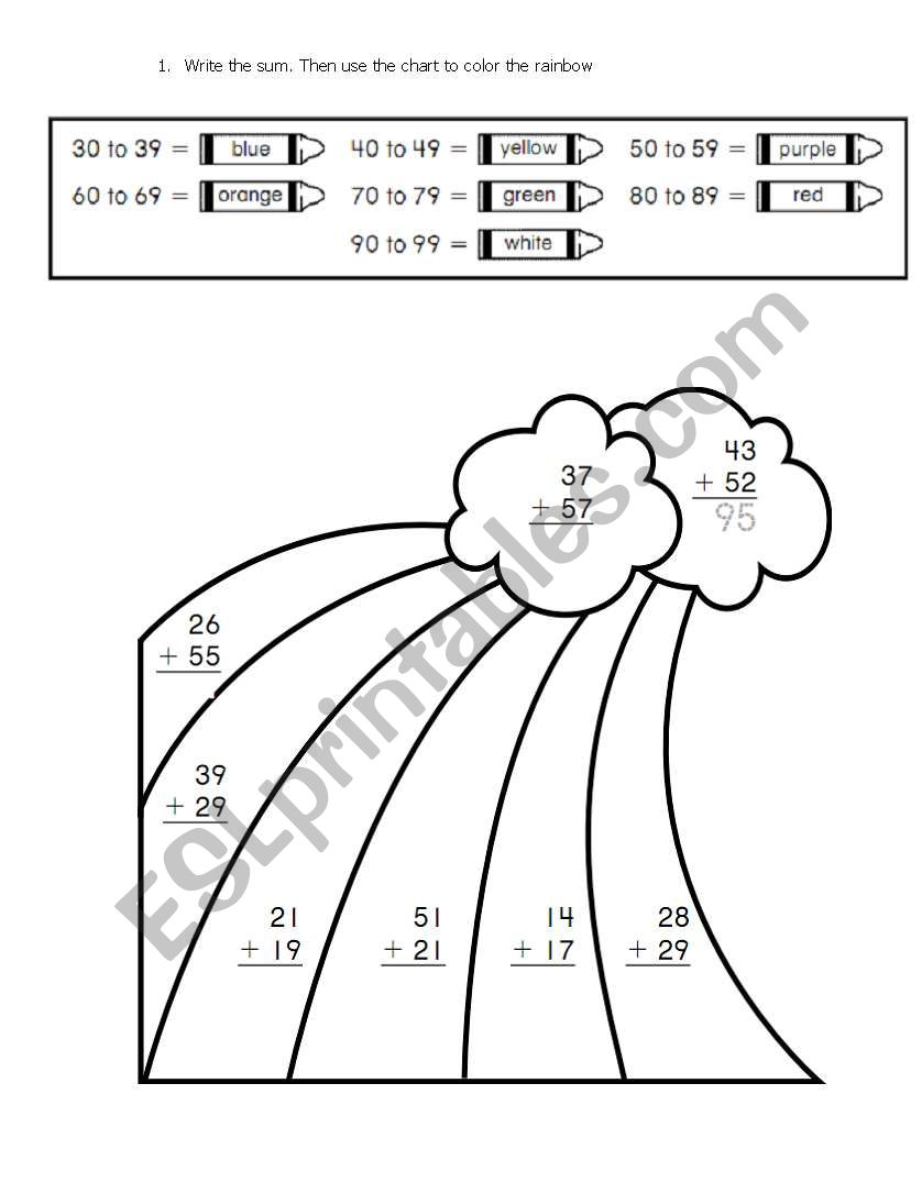 addition with colors worksheet